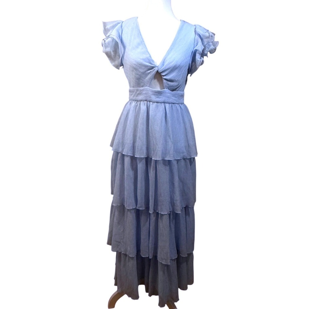Altar'd State Blue Tiered Ruffle Maxi‎ Dress Small Prom Semi Formal